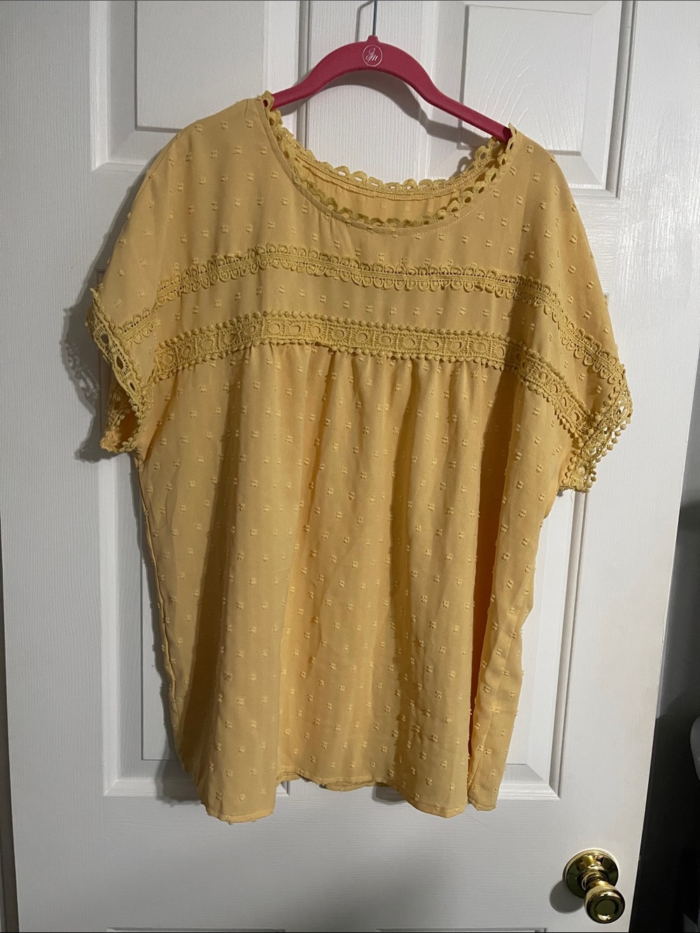 Women's Yellow Swiss Dot Lace-Trim Blouse